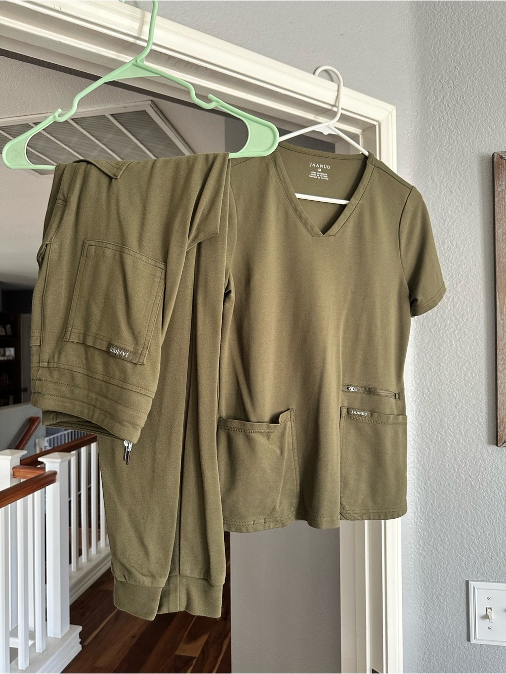 Jaanuu Olive V-Neck Scrub Top with Jogger Pants